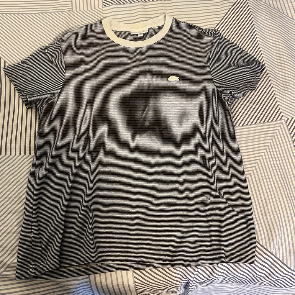 Lacoste Black & White Horizontal Striped T-shirt (L)